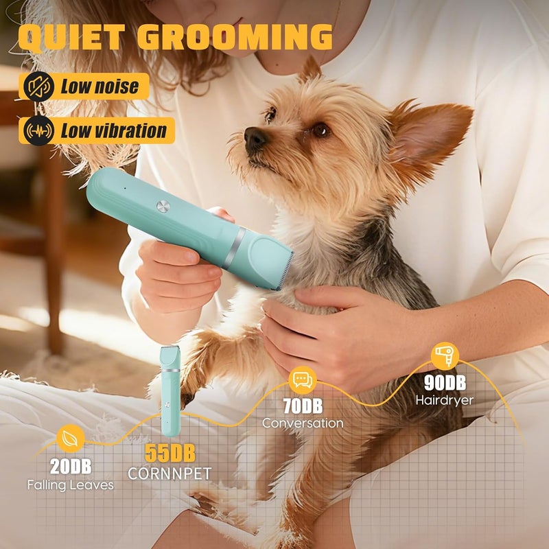 Cornnpet Dog Hair Clippers Grooming Kit and Paw Trimmer Nail Grinder Quiet,Dog Trimmer for Grooming,4-in-1 Rechargeable Cordless Low Noise Dog Shaver Grooming for Dogs Pets Cats(Green) - Image 2